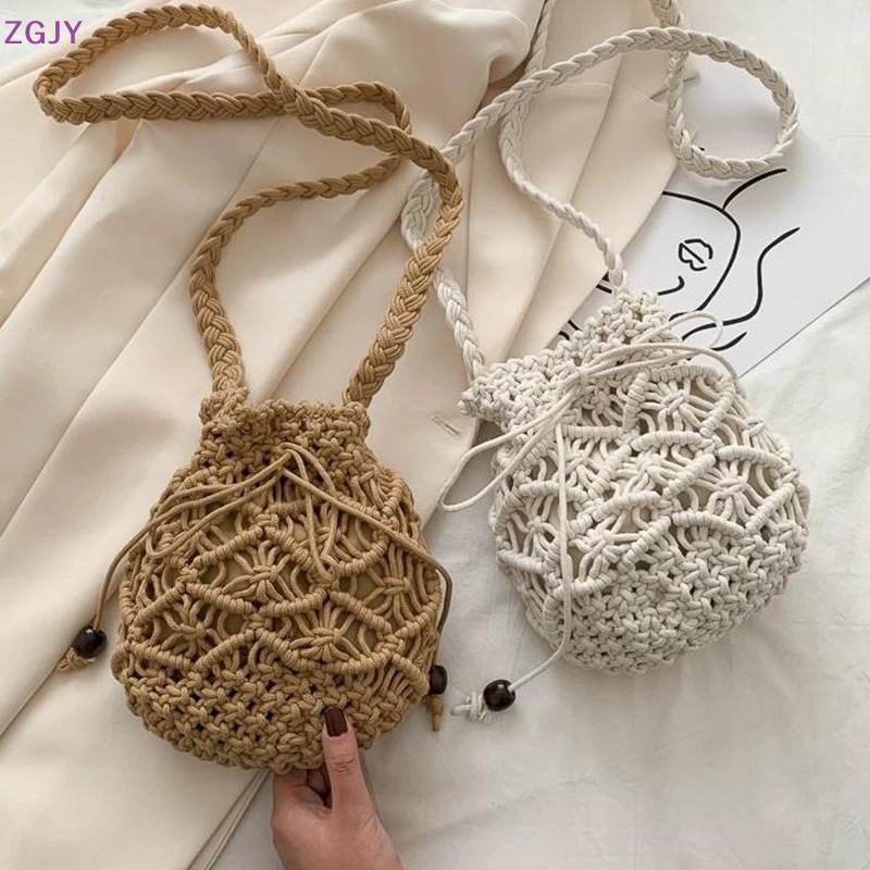 Túi Xách Cotton Đan Tay Màu Trơn Thời Trang Cho Nữ Mới