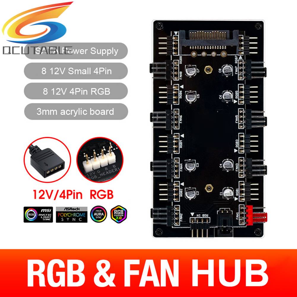 Bộ Chia Cổng 1 Sang 8 Cổng RGB PWM 12V / 4 Pin Cho Bo Mạch Chủ Quạt