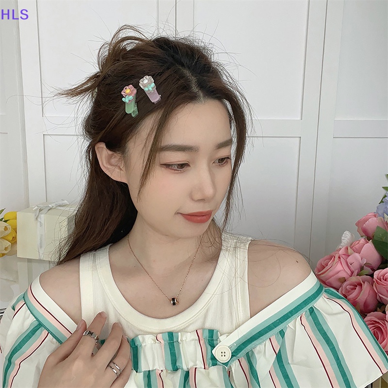 Kẹp Tóc Trang Điểm Hình Cây Kem / Trái Tim Màu Hồng Dễ Thương Sáng Tạo Dành Cho Bạn Gái