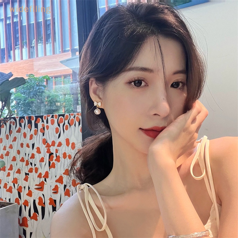 Bông Tai Hình Nơ Đính Ngọc Trai Đơn Giản Thời Trang Dành Cho Nữ