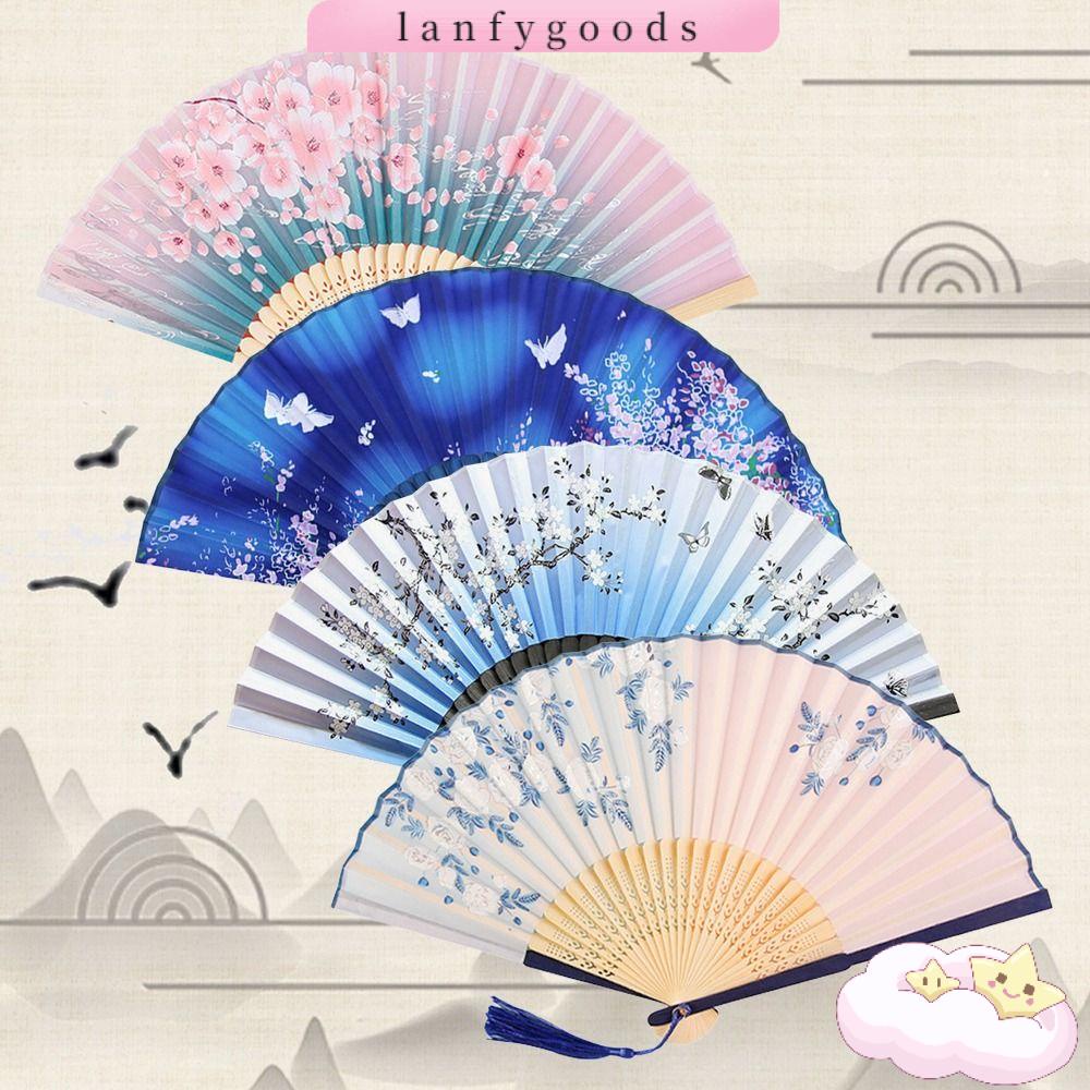 Quạt Giấy Gấp Gọn Cầm Tay Bằng Tre Trang Trí Tường Cho Nữ