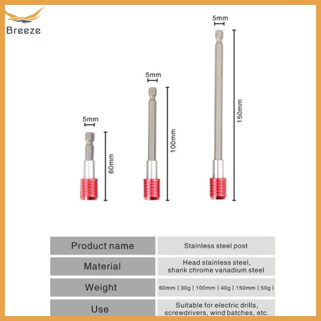 Bộ 3 Đầu Tua Vít Lục Giác 1 / 4 "Bằng Thép Không Gỉ Có Nam Châm