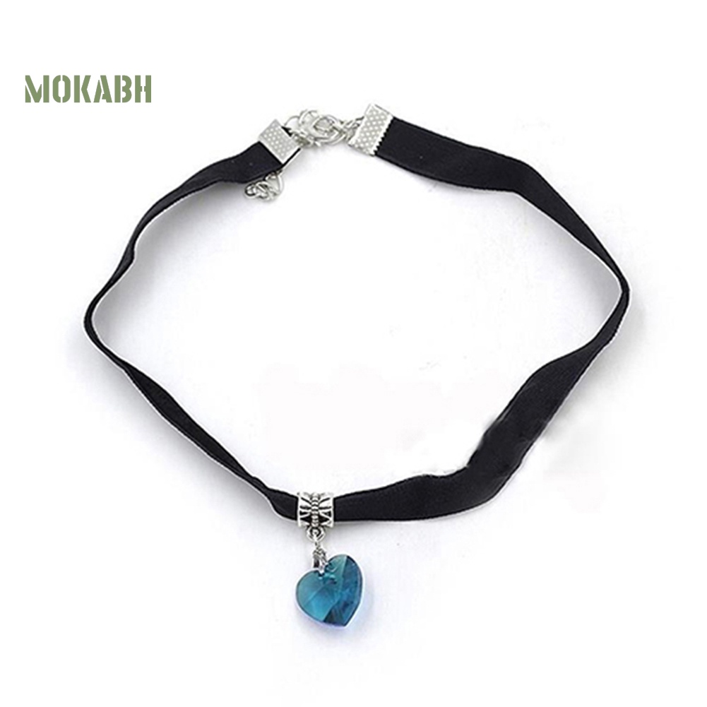 [Mok Abh] Vòng Cổ Choker Dáng Ngắn Mặt Hình Trái Tim Đính Đá Lấp Lánh Phong Cách Gothic Cổ Điển