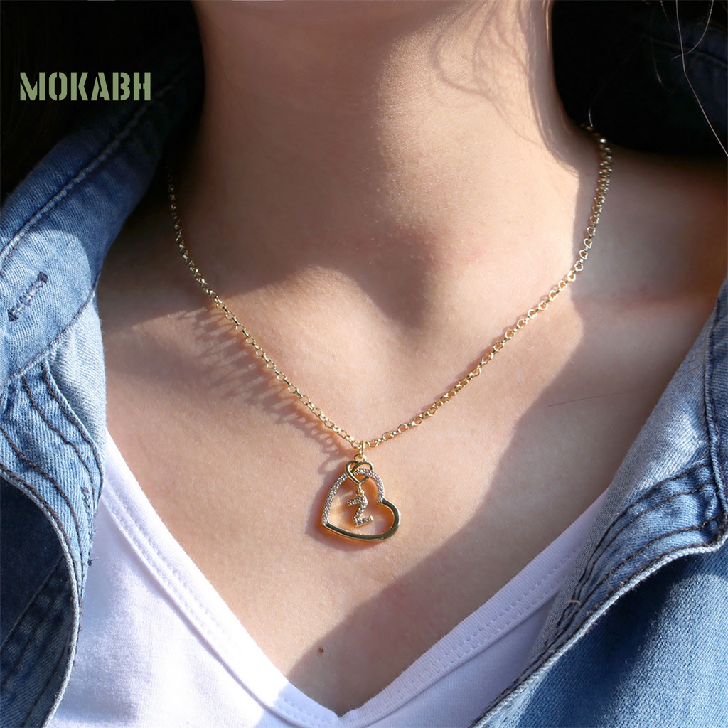 [Mok Abh] Vòng cổ Mặt Hình Trái Tim Và Chữ Cái Đính Đá Zircon Không Gây Dị Ứng Trang Trí Quần Áo