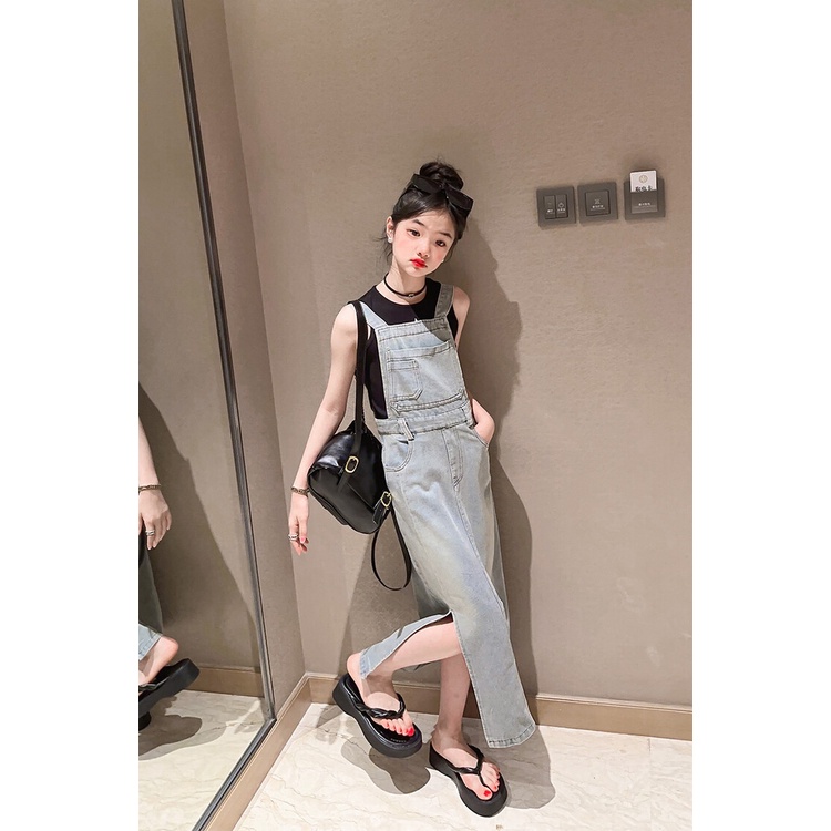 Set Áo Váy Yếm Denim Thời Trang Mùa Hè Mới Cho Bé Gái