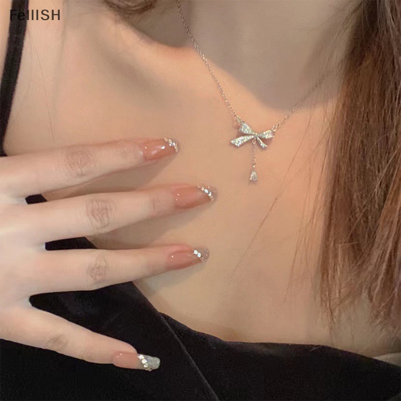 Dây Chuyền Mặt Nơ Tua Rua Đính Đá Zircon Phong Cách Hàn Quốc Thời Trang Cho Nữ 439br