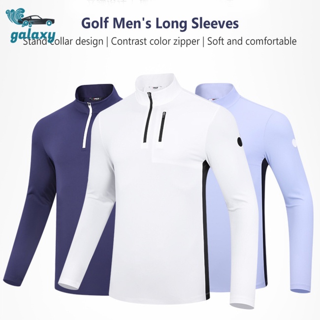 Galaxy Áo Thun Thể Thao Dài Tay Cổ Đứng Phối Màu Tương Phản Thoáng Khí Có Khóa Kéo Thời Trang Cho Nam