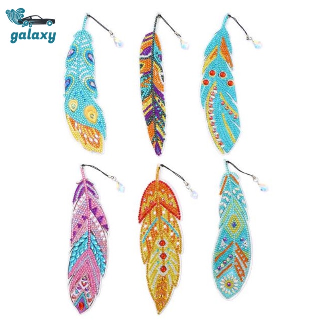 Galaxy Bộ 6 Thẻ Đánh Dấu Trang Sách Dày Dặn Thêu Hình Lông Vũ Dành Cho Người Mới Bắt Đầu