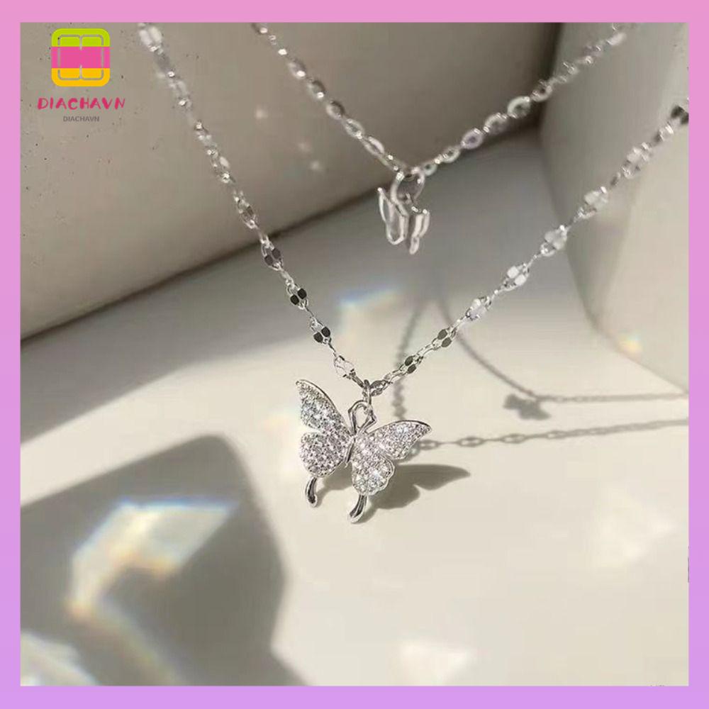 Vòng cổ Hai Lớp Mặt Hình Bướm Lấp Lánh Mẫu Mới Dành Cho Nữ