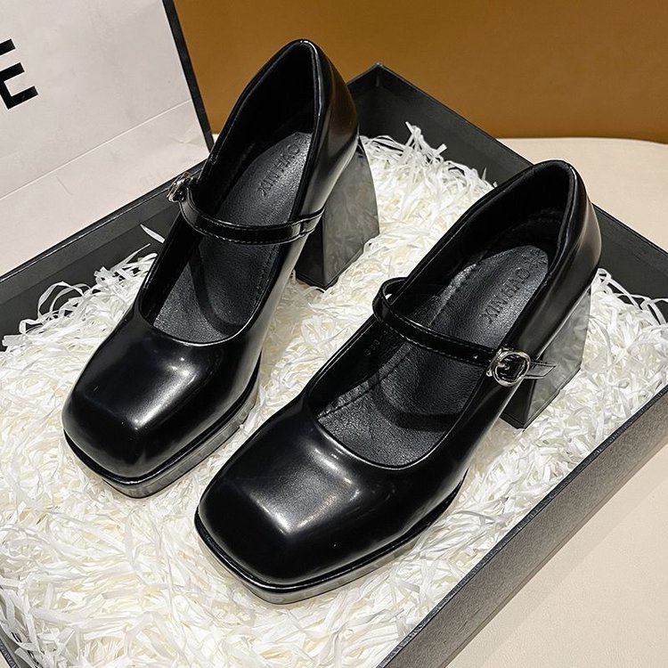 Giày Cao Gót 8cm Mũi Vuông Chất Liệu Da Cao Cấp Thời Trang Dành Cho Nữ