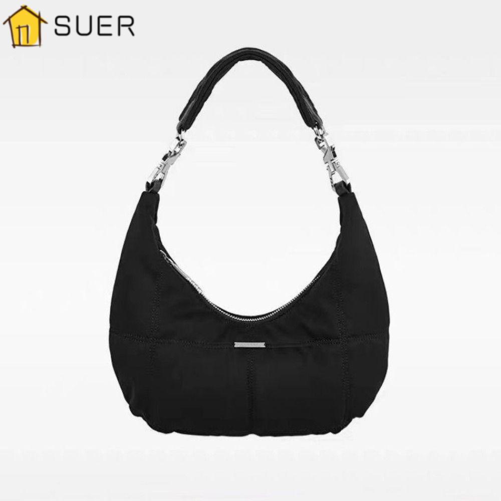 Suenin Túi Xách Nhung Màu Đen Hình Mặt Trăng Phong Cách Retro Cho Nữ