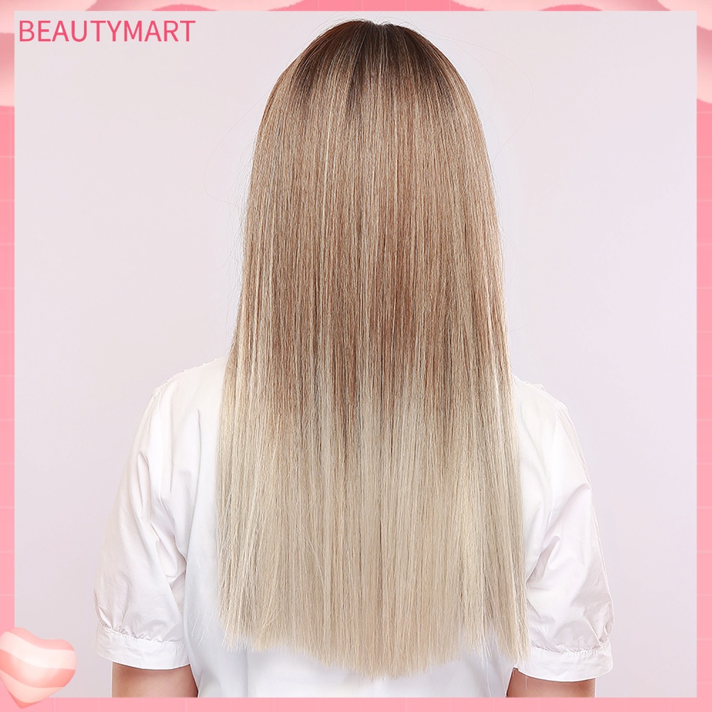 Bộ Tóc Giả Dài Thẳng Tự Nhiên 24 Inch Chịu Nhiệt Kèm Mái Bằng Sợi Tổng Hợp Dành Cho Nữ
