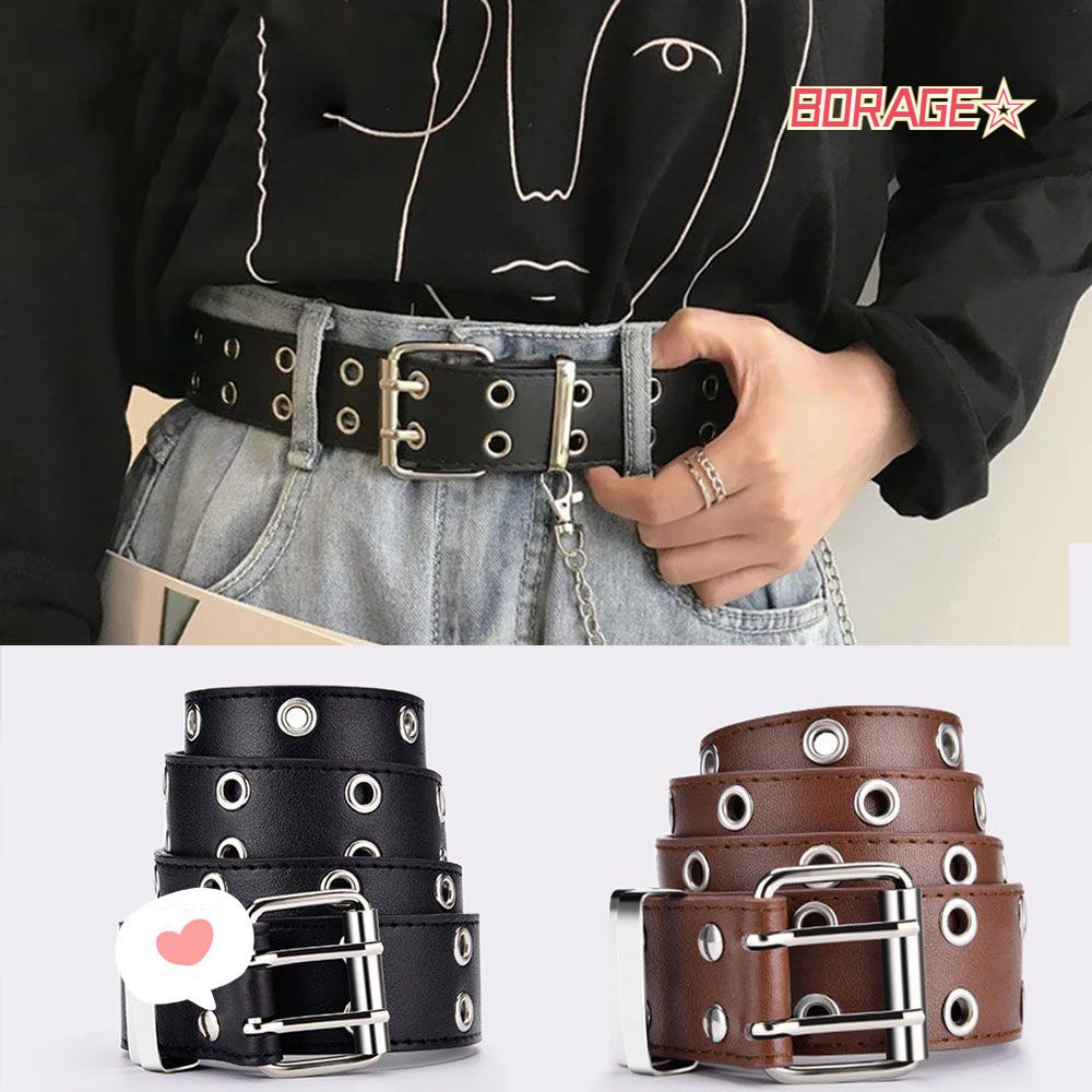 BORAG Thắt Lưng Da PU Hai Khóa Cài Phong Cách Punk Cá Tính Cho Nữ