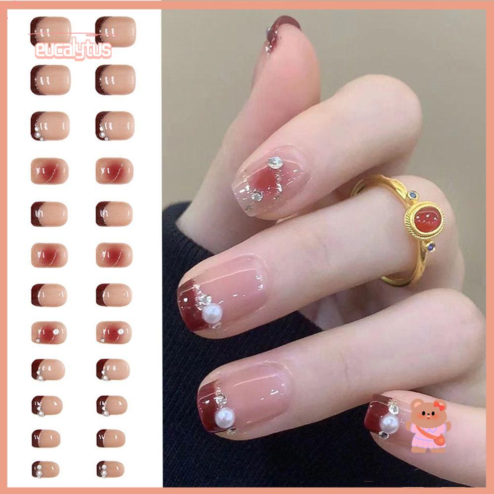 EUTUS Bộ 24 Móng Tay Giả Dạng Nhấn Đồng Xu Pháp Giả Dùng Trang Trí Độc Đáo