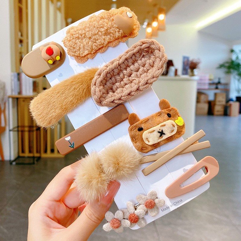 Bộ Kẹp Tóc Vải Bông Công Chúa Hoạt Hình Dễ Thương Thời Trang Thu Đông Cho Bé Gái