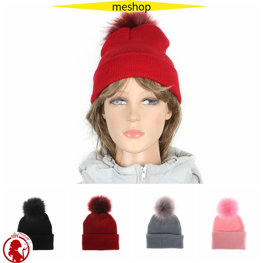 ME Mũ Len Dệt Kim Đính Quả Bông Dễ Thương Xinh Xắn Cho Nữ