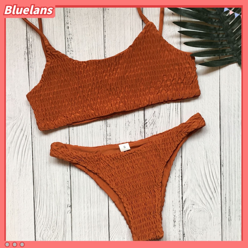 [BLS] Bộ Đồ Bơi Bikini Hai Mảnh Lưng Thấp Màu Trơn Gợi Cảm Mùa Hè Cho Nữ