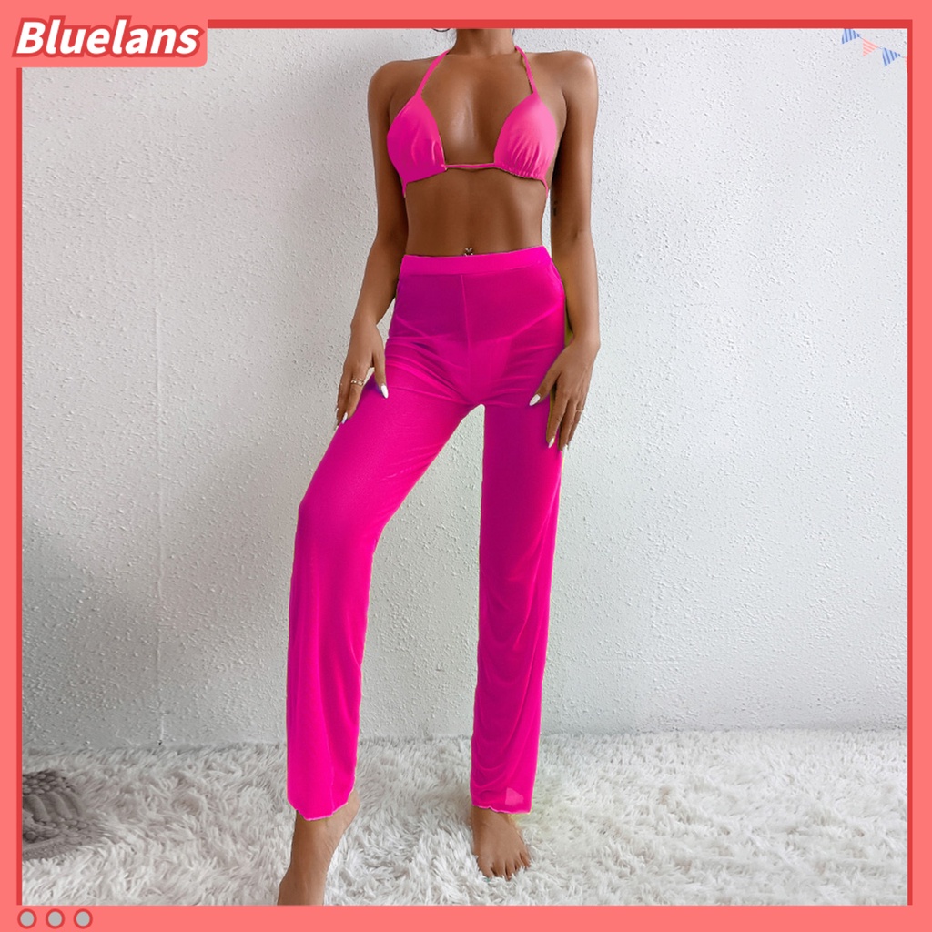 Bộ Đồ Bơi 3 Mảnh Dây Buộc Sau Lưng Màu Trơn Gợi Cảm Cho Nữ