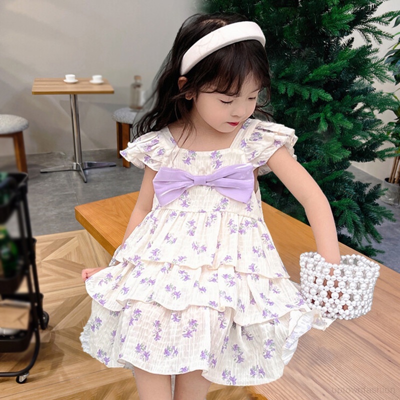 Đầm Bé Gái Thắt Nơ Eo In Hoa