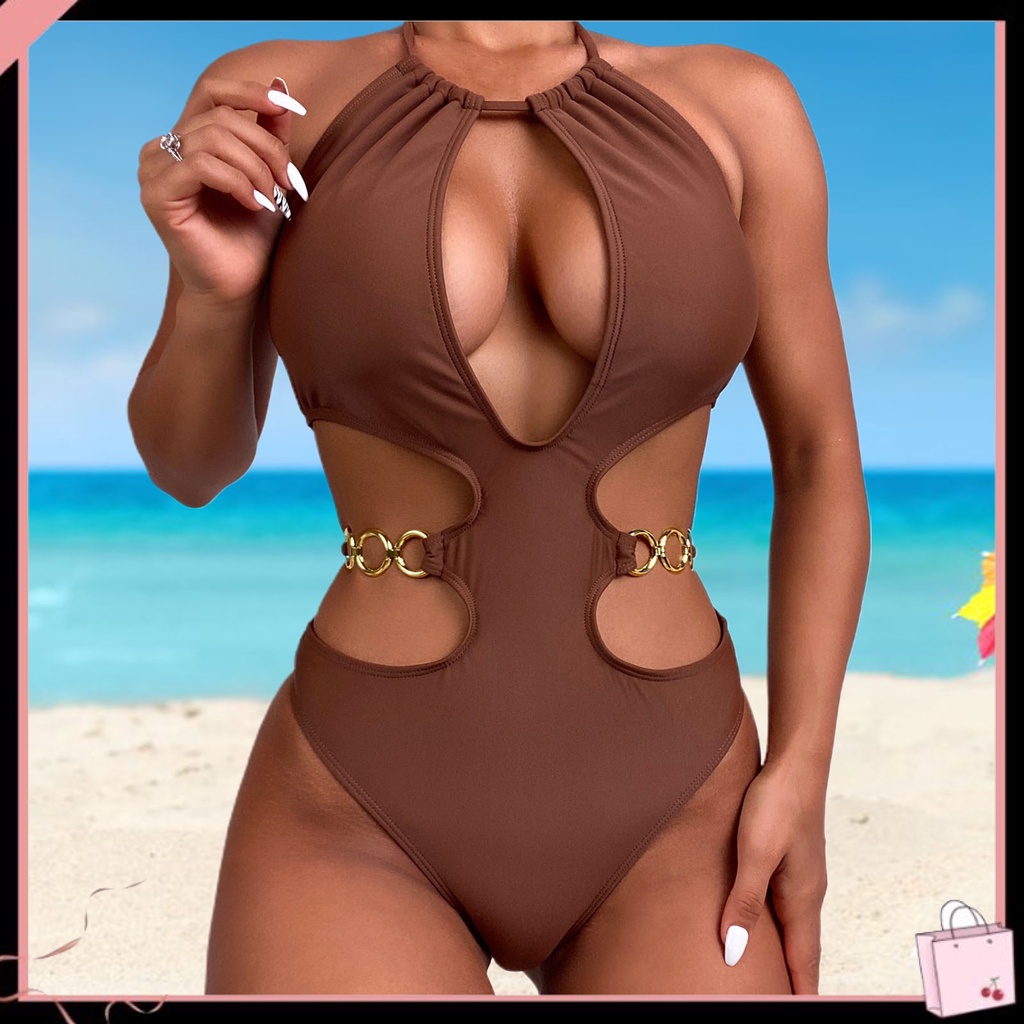 {Soltweter} Bộ Đồ Bơi Một Mảnh Lưng Cao Phối Dây Xích Kim Loại Gợi Cảm Mùa Hè Cho Nữ