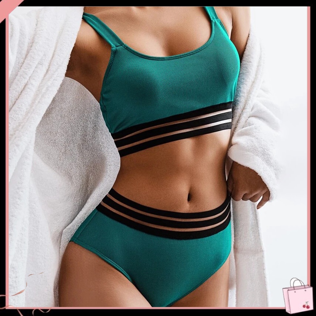 Bộ Đồ Bơi 2 Mảnh Họa Tiết Kẻ Sọc Màu Sắc Thời Trang Mùa Hè Cho Nữ