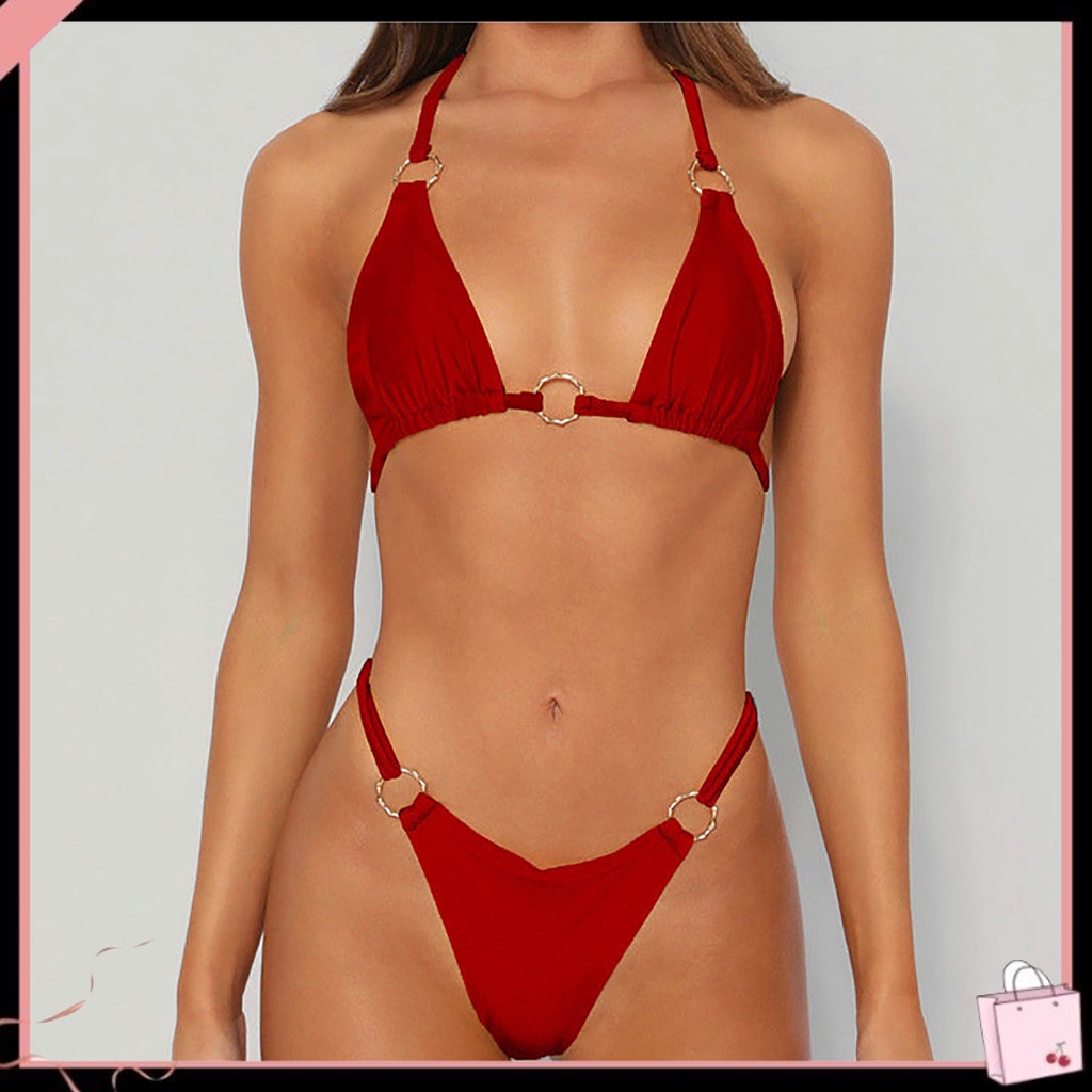 {Soltweter} Bộ Đồ Bơi Bikini Màu Trơn Có Đệm Nâng Ngực Không Dây Mùa Hè Cho Nữ