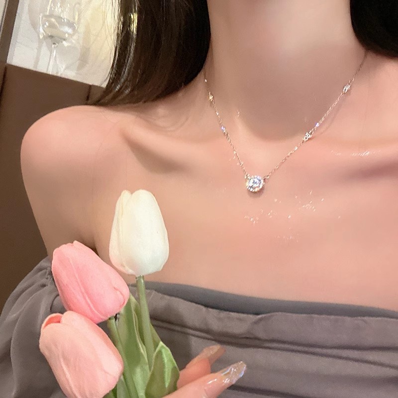 Vòng cổ Mặt Tròn Đính Đá Zircon Cao Cấp Thời Trang Hàn Quốc Cho Nữ