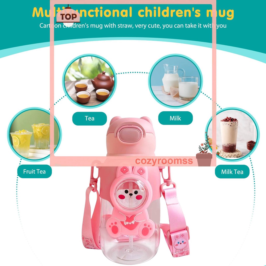 Bình Nước 660ml Bằng Nhựa Chống Tràn Dễ Thương Cho Bé