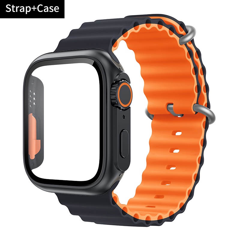 Dây Đeo Silicone + Kính + Ốp Bảo Vệ Dành Cho Đồng Hồ Apple Watch 44mm 45mm 38mm 40mm 41mm iWatch Serie 4 se 8 7 5 6