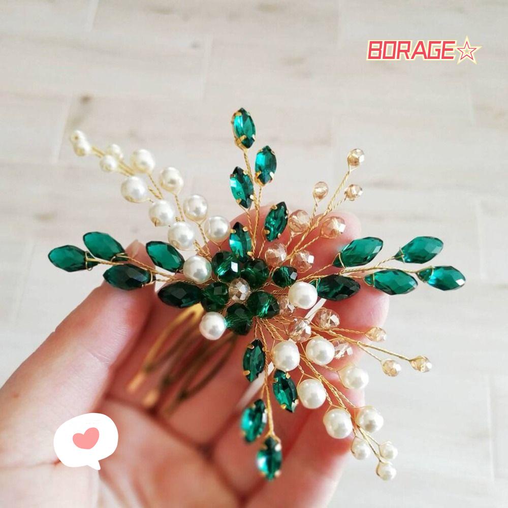 BORAG Lược Cài Tóc Hình Vương Miện Đính Pha Lê