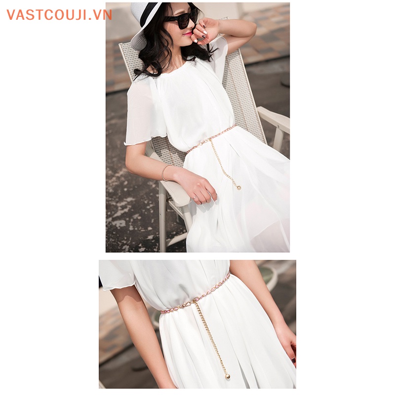 Phụ Kiện Dây Xích Kim Loại Đính Hạt Ngọc Trai Trang Trí Đầm Nữ VASTJI