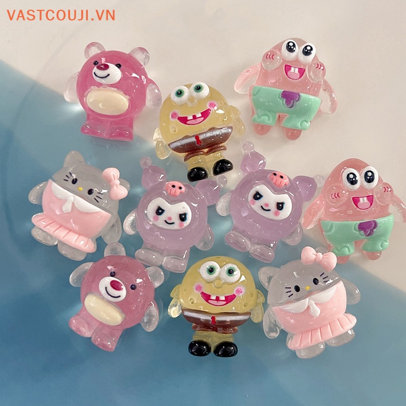 Set 2 Mô Hình Nhân Vật Hoạt Hình SpongeBob Patrick Star Kuromi Dâu Tây Mini Bằng Nhựa Resin Màu Dạ Quang Xinh