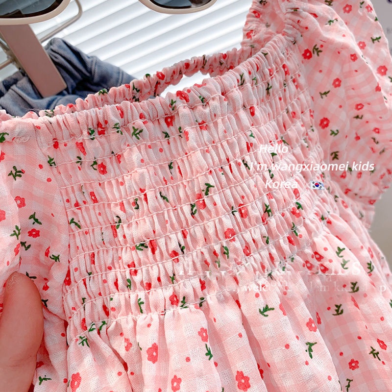 Áo Thun Cotton Mỏng Tay Ngắn In Họa Tiết Hoa Thời Trang Mùa Hè Cho Bé Gái