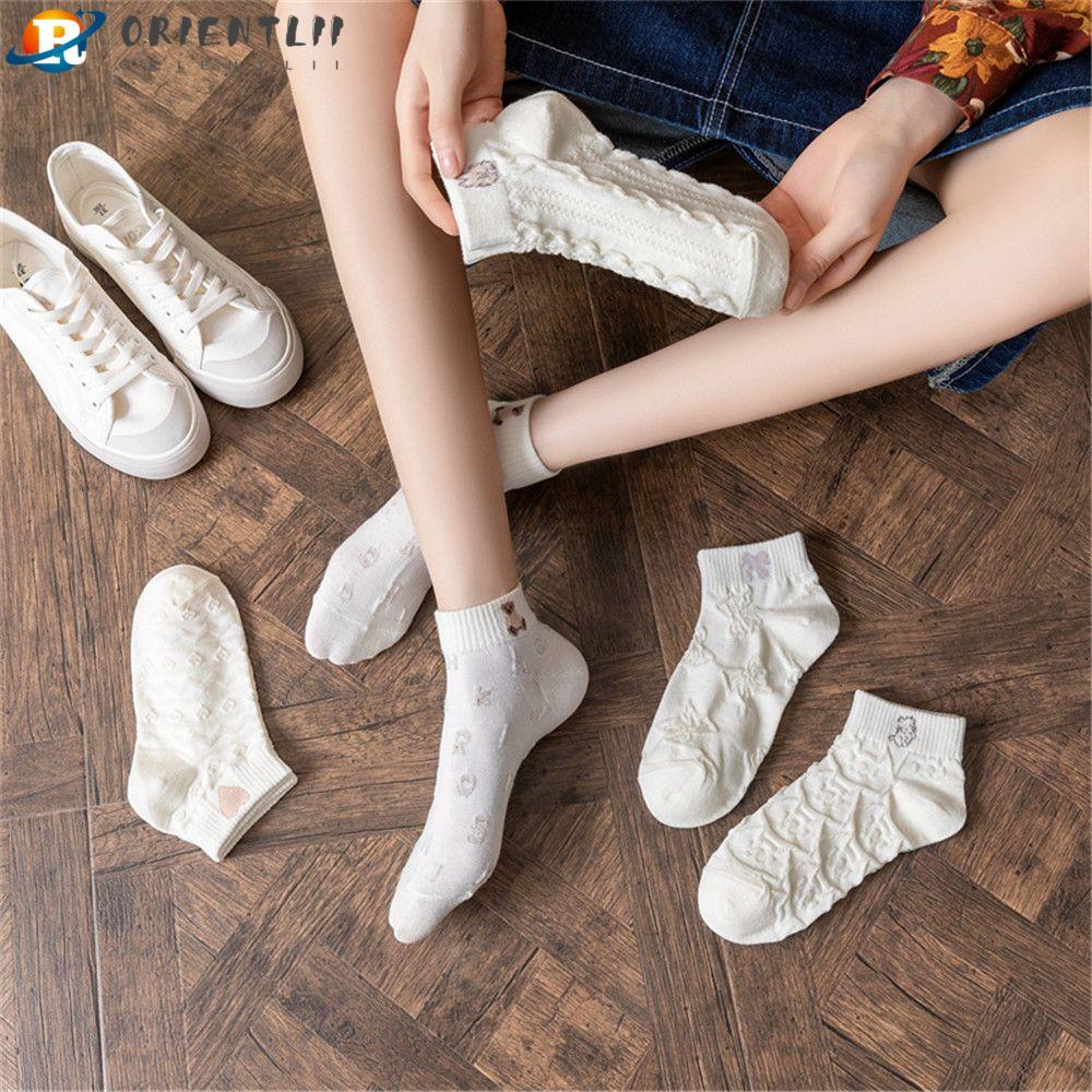 ORIENTLII Set 5 Đôi Tất Cotton Hoạ Tiết Gấu Xinh Xắn Phong Cách Hàn Quốc Dành Cho Nữ