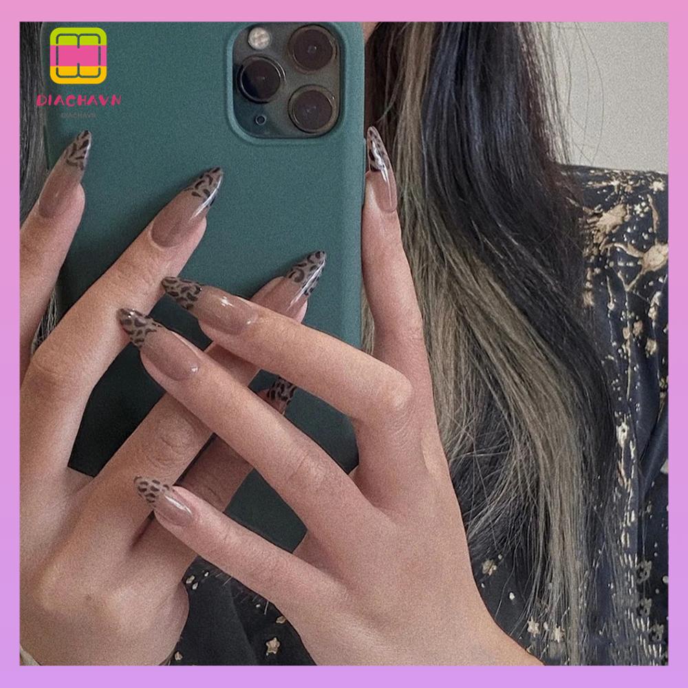 DIACHAVN Bộ 24 Móng Tay Giả Che Phủ Toàn Diện Họa Tiết Da Báo Có Thể Tháo Rời