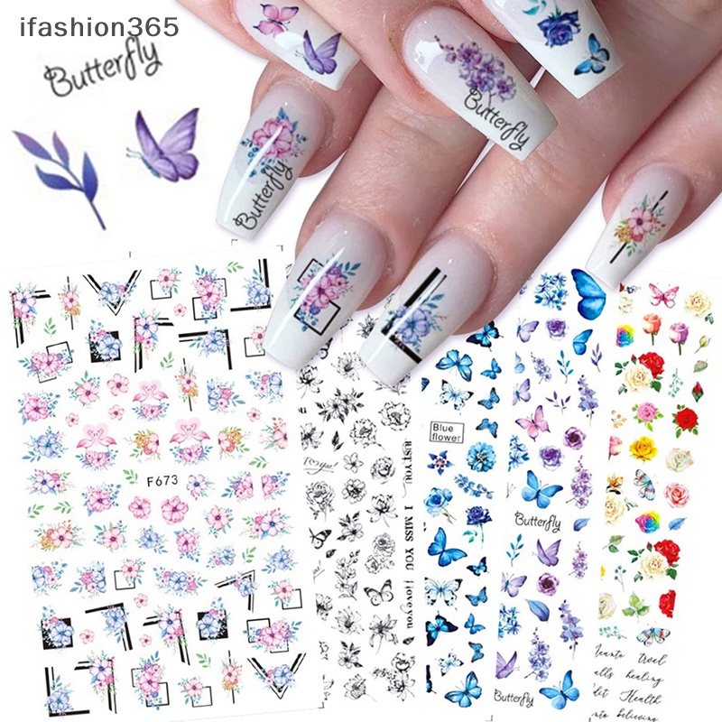 Sticker Dán Trang Trí Móng Tay Hình Bướm Và Hoa Thời Trang ifashion365