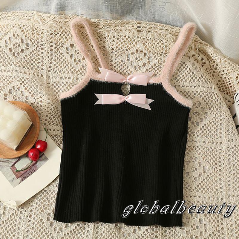 Áo Hai Dây Ôm Sát Đính Nơ Rỗng Thời Trang Mùa Hè Cho Nữ