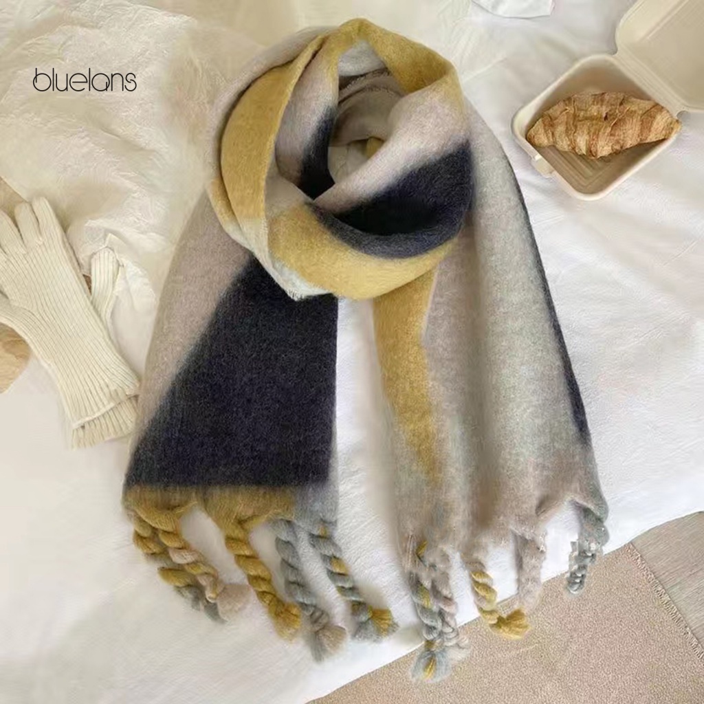 Bluelans Khăn Choàng Cổ Rộng Dày Dặn Mềm Mại Chống Lạnh Phối Tua Rua Hình Học Thời Trang Mùa Đông Cho Nữ