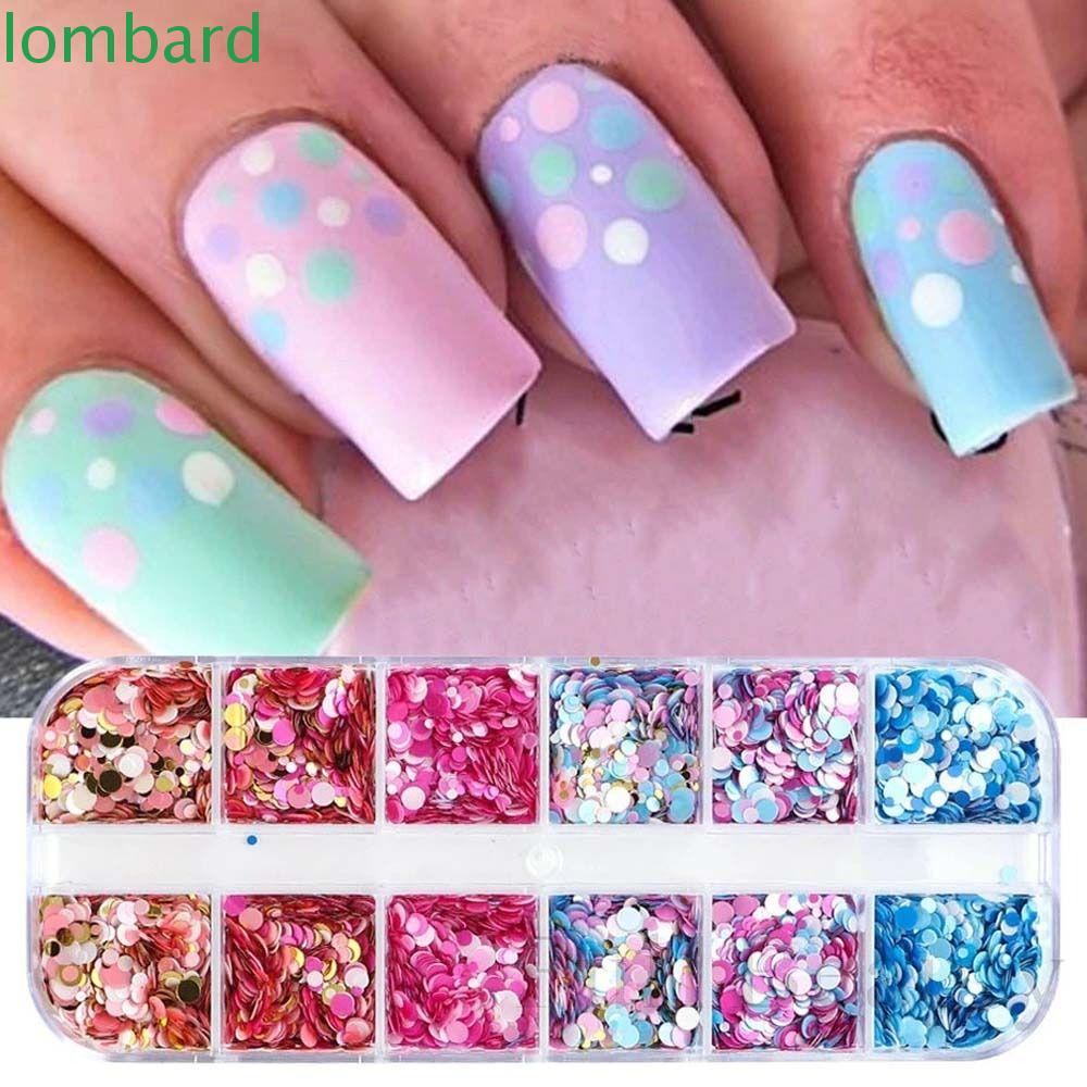 LOMBARD Hạt Kim Sa Tròn Nhiều Màu Sắc Đính Móng Tay Trang Điểm Cho Nữ
