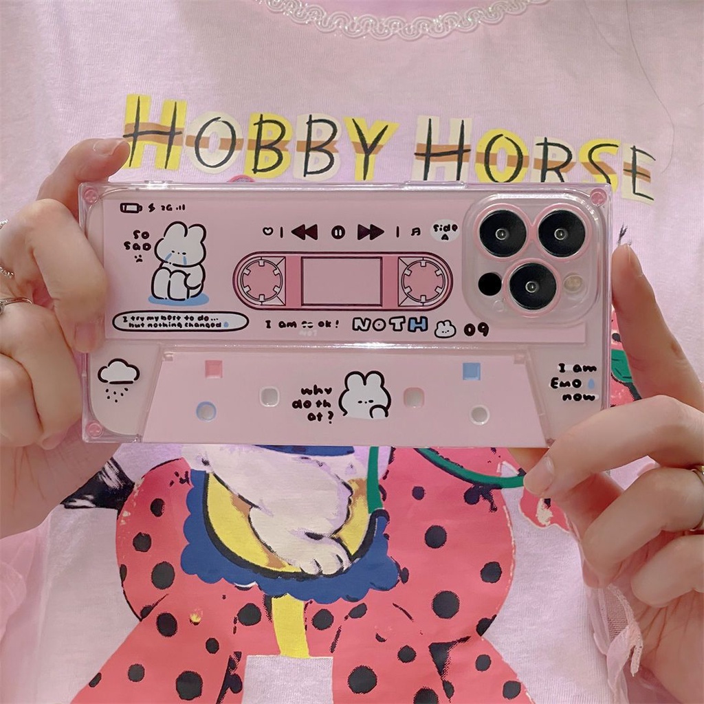 Ốp điện thoại di động dùng cho iPhone14promax nữ 11 IP1X cho bé Thỏ dễ thương sáng tạo băng hồng cho bé gái CD1213