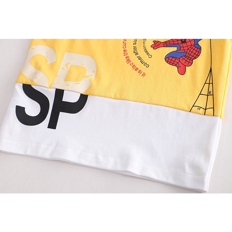 Set Đồ Mùa Hè 2 Món Gồm Áo Cotton In Hình Người Nhện Hoạt Hình + Quần Ngắn Denim Cho Bé Trai