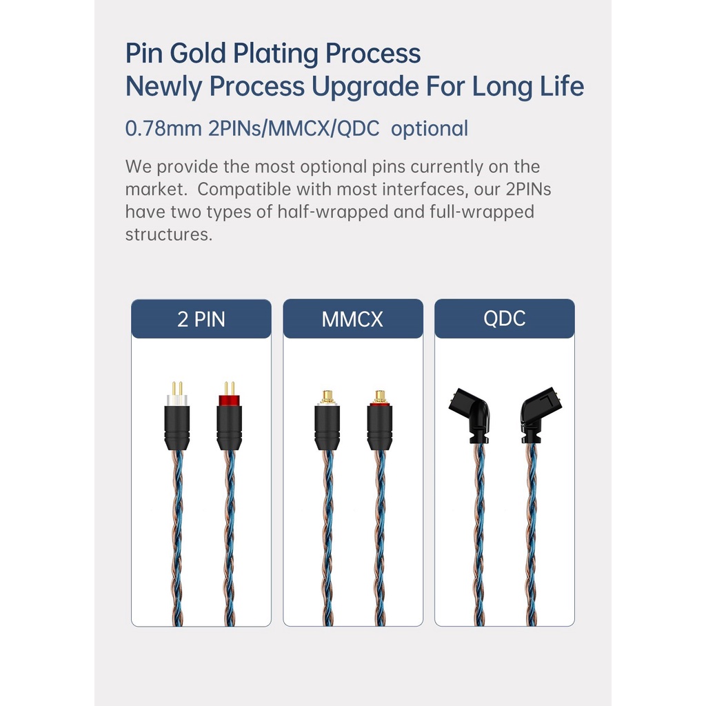 Dây Cáp Nối Tai Nghe MMCX / QDC / 2PIN Mạ Bạc 16 Lõi 16 KBEAR ST16