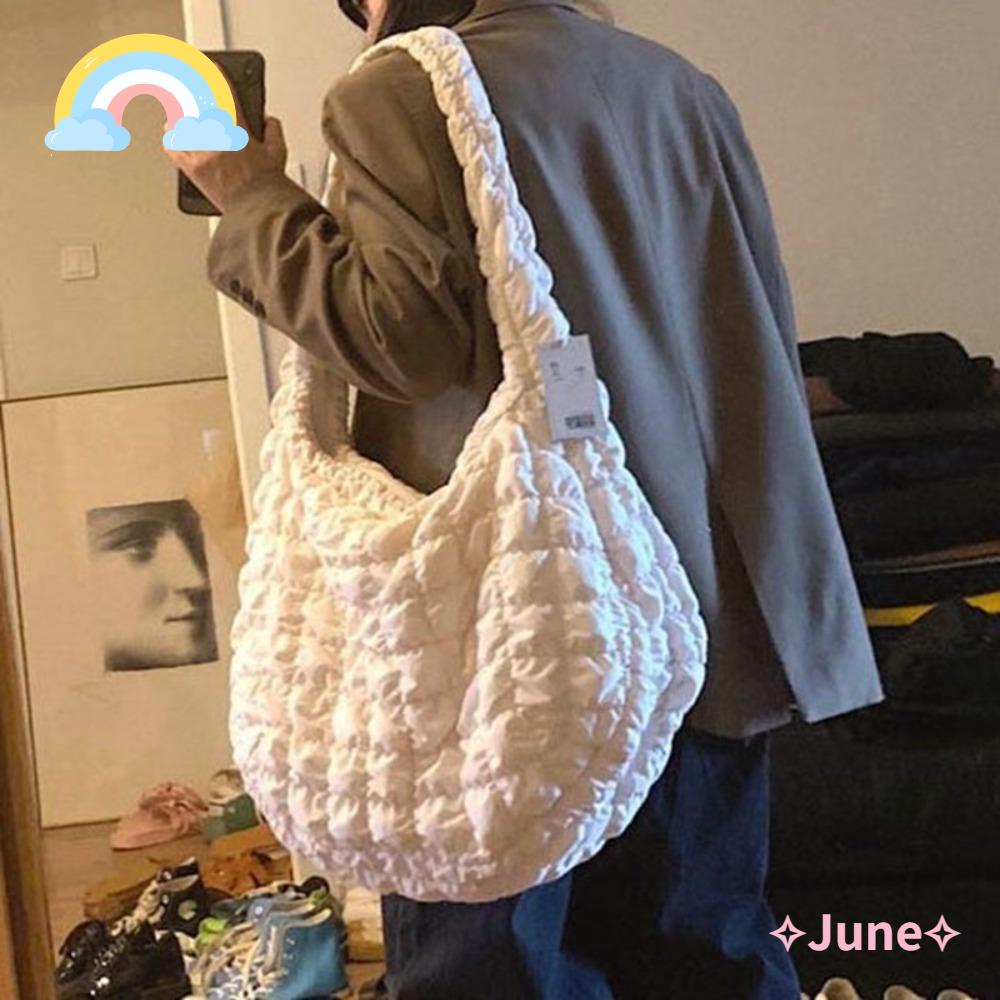 JUNE Túi Tote Đeo Chéo Hình Đám Mây Xếp Ly Cỡ Lớn Thời Trang