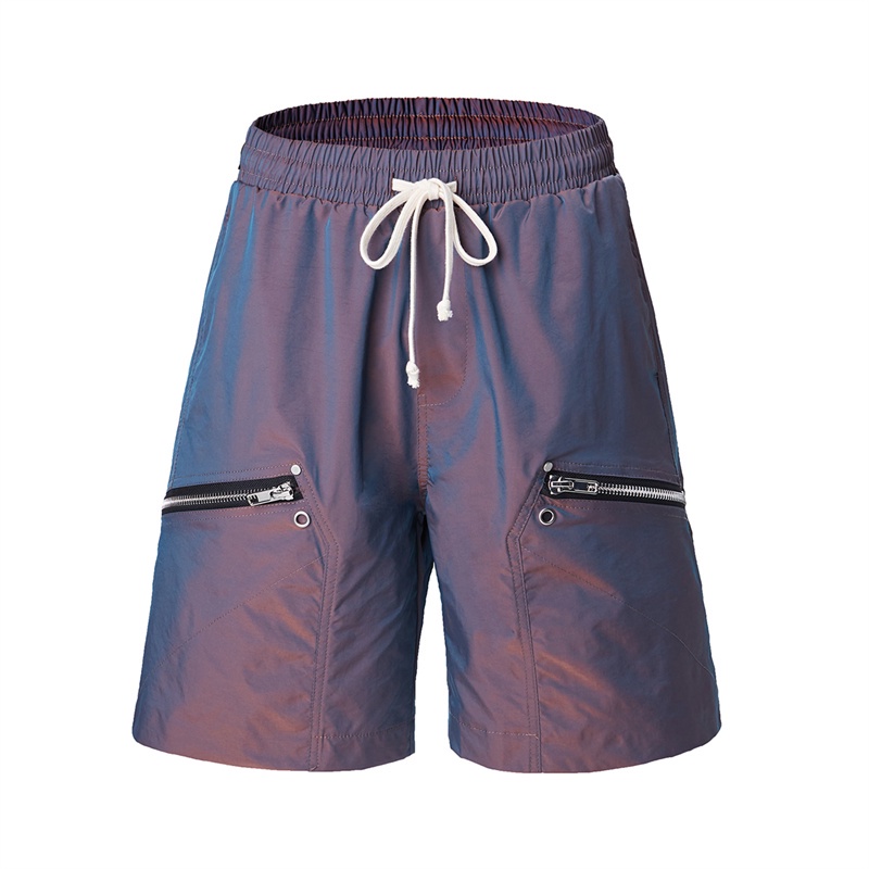 Ri-ck OwensStyle Quần Short Dây Kéo Chéo Phủ Đinh Tán Màu Tối Sturdy