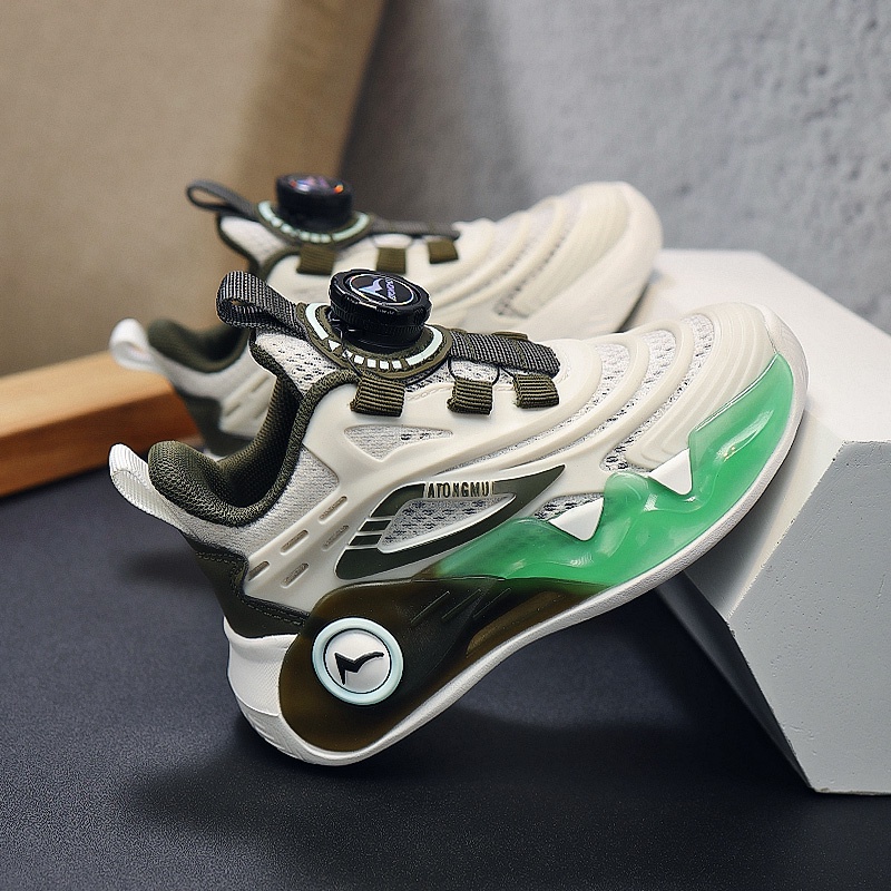Giày Thể Thao Phối Lưới Chống Trượt Trọng Lượng Nhẹ Đính Nút Xoay Chất Lượng Cao Cho Bé Trai