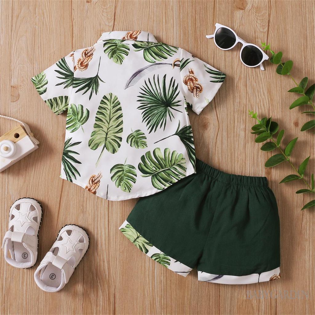 Set Áo Thun Tay Ngắn &amp; Quần Short In Hình Lá Cho Bé Trai 3-18 Tháng Tuổi