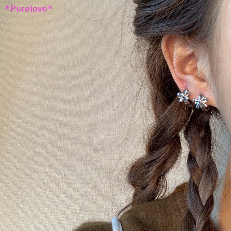 1 Đôi Bông Tai Kim Loại Hình Nơ Phong Cách Harajuku Vintage Dành Cho Nữ Y2k Mới