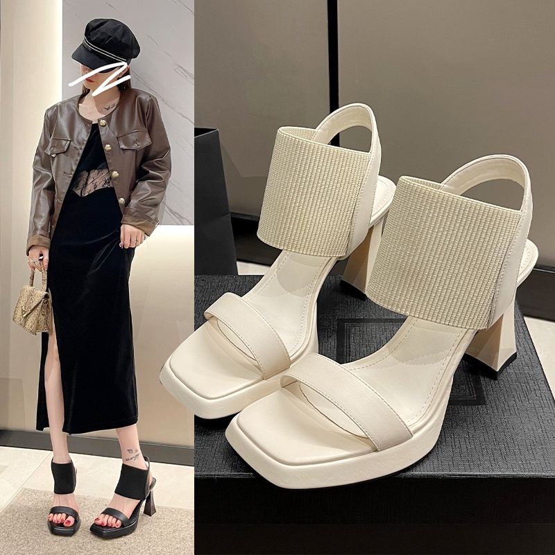 Giày Cao Gót Mũi Vuông Màu Đen / Nâu Thời Trang Công Sở Thanh Lịch Cho Nữ