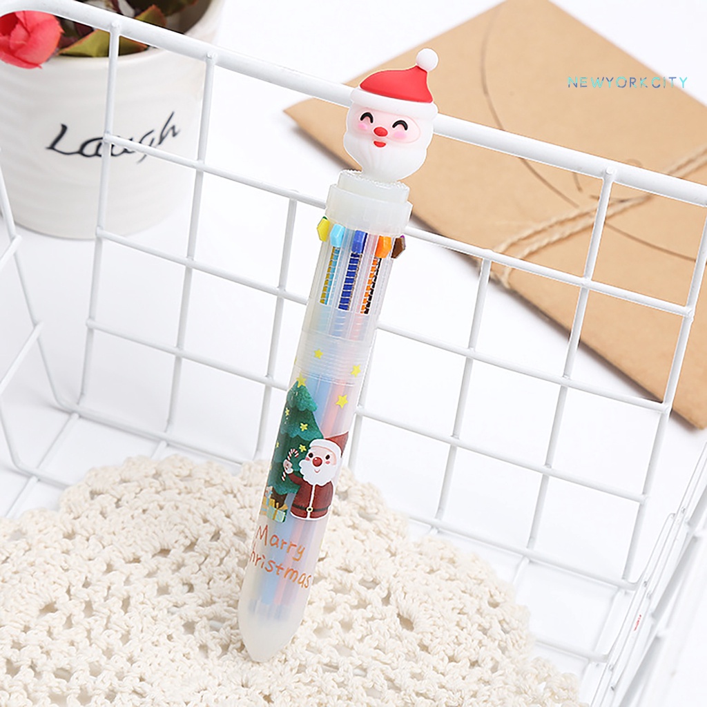 Bút Bi 10 Màu Họa Tiết Giáng Sinh Dễ Thương