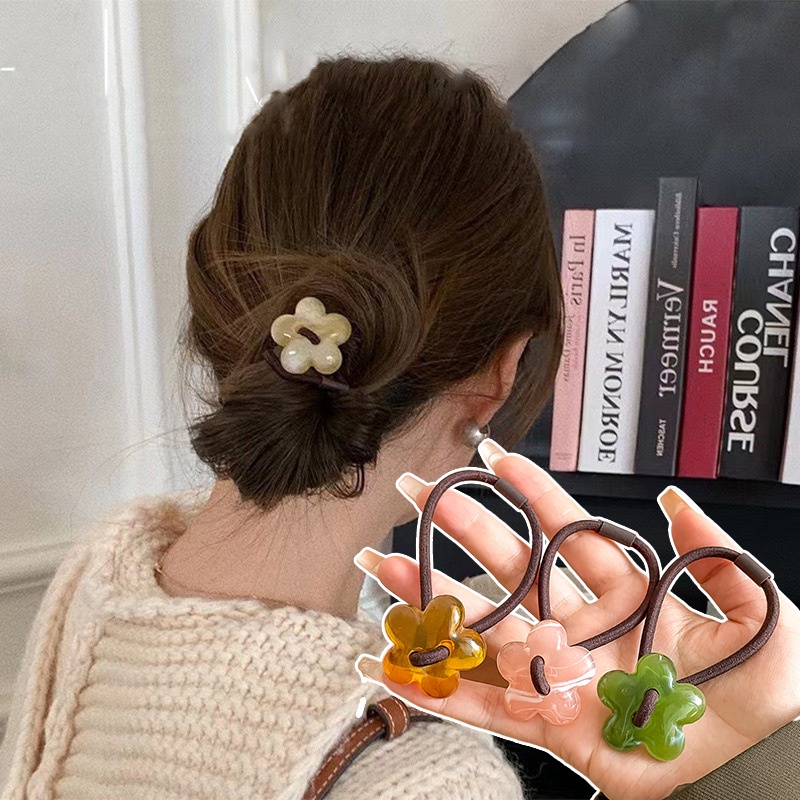 Dây Cột Tóc Đuôi Ngựa Co Giãn Bằng Nhựa Hình Hoa Thời Trang Cho Nữ